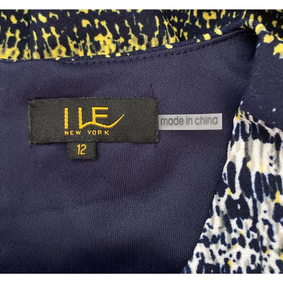 NWT ILE Size 12 Yellow Gray Fit & Flare Belted Chevron Stripe Dress Sleeveless - Picture 5 of 7